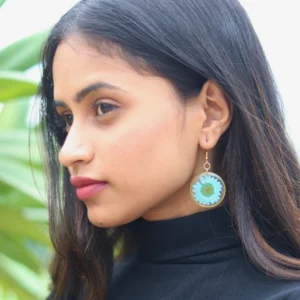 Dazzling Blue Daisy Resin Earrings – Gold Plated Floral Drop Earrings for Women