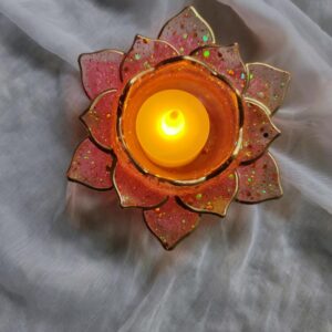 Handmade Lotus Resin Tealight Candle Holder – Diwali Home Décor Table Top