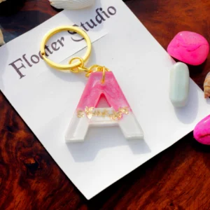 Resin Alphabet Letter Keychain – Personalized Initial “A” Key Ring with Gold Flakes | Multicolor Available