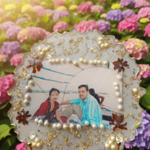 Handmade Luxury Resin Photo Frame with Gold Leaf & Pearl Embellishment